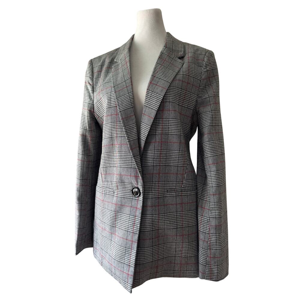 Vintage Y2K Timing Black, White & Red Plaid Single Breasted Blazer
